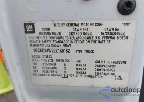 2002 Chevrolet Silverado 1500 Commercial z USA, uszkodzony, nr VIN 1GCEC14W22Z180162